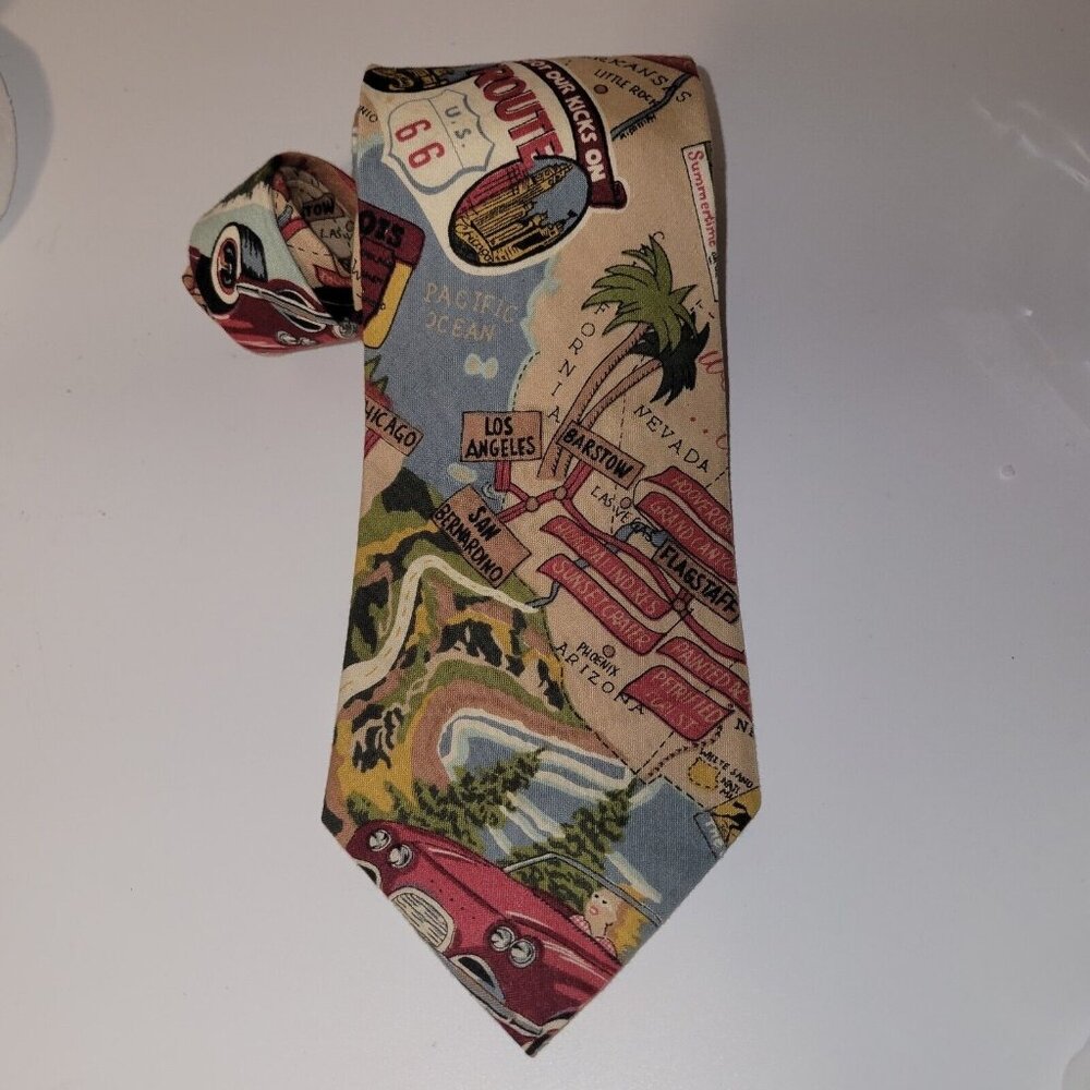 Beans McGee Route 66 Necktie Tie Cotton Vintage